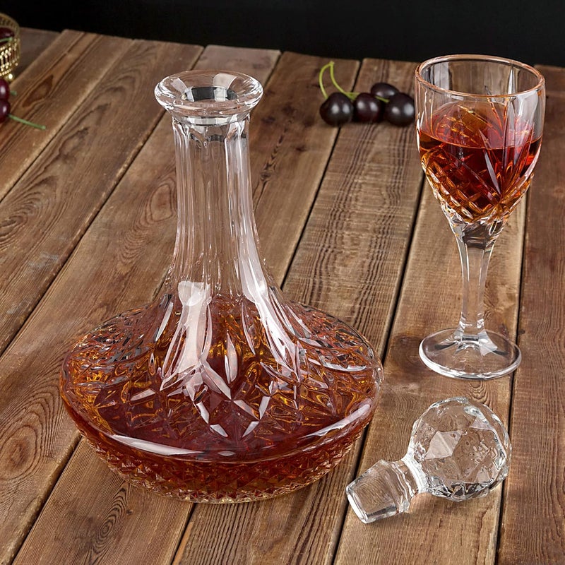 KANARS Wine Decanter Carafe, Hand-Blown Red Wine Decanter Aerator 1250ml/42oz, Crystal Liquor Wine Pitcher with Stopper for Home Bar Dinner - Image 3